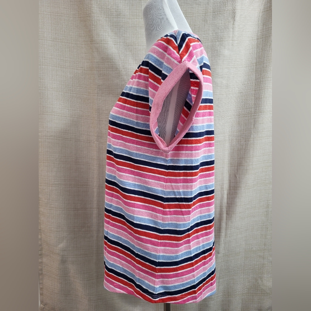Talbots Women's Red Pink Blue White Stripe V-Neck  Linen Casual T-Shirt Size Med - Picture 2 of 11